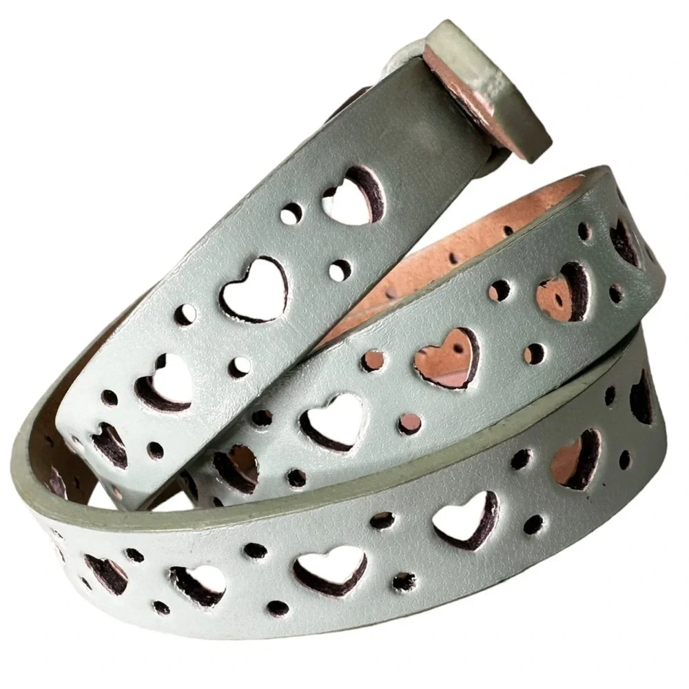 Vegan Leather Punched Hearts Skinny Belt